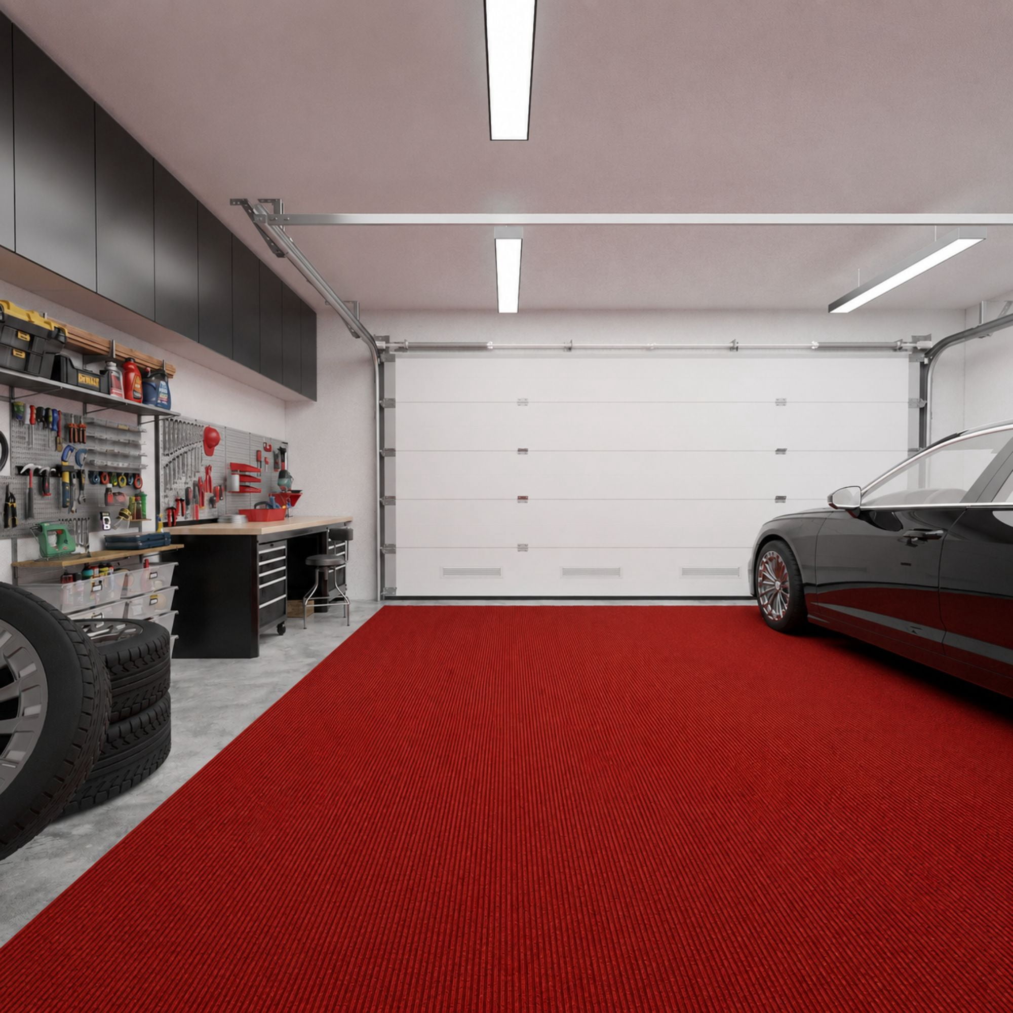 Ottomanson Non-Slip Hallway Runner Rug 6'6" x 50' Indoor/Outdoor Custom Size Utility Carpet for Garage, Red Ribbed