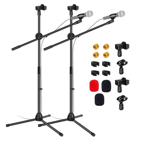 Professional Microphone Stand 2-Pack w/Boom Arm, Adjustable Tripod Floor Stand 31.5"-63", Dual Mic Holder, Heavy Duty for Studio/Stage
