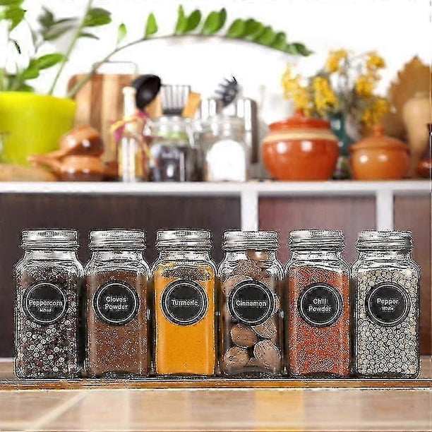 6 Pcs Spice Jars With Lid, 4oz Square Glass Jars With Labels,spice Containers Seasoning Jars Bottles Set