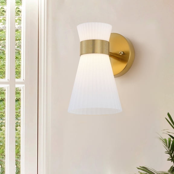 Dimmable LED Wall Sconce Light, Modern Glass Wall Light with Brushed Gold Finish, for Bedroom, Bathroom, Hallway, Entryway