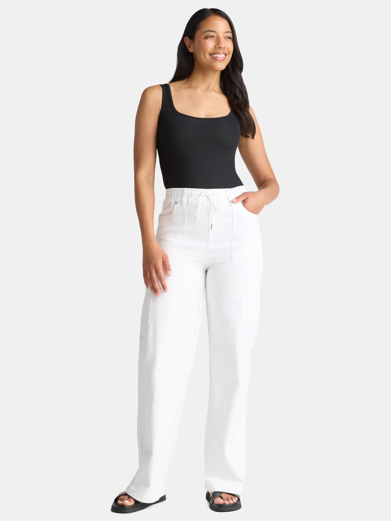 Madden NYC Women's Drawstring Utility Jeans, 32'' Inseam, Sizes XXS-2XL