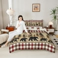 thumbnail image 4 of Feelyou Farmhouse Bear Print Queen Comforter Set for Teen, Vintage Red Buffalo Bedding Sets, Hippie Texas Stars Reversible Bedding Comforter Set, Ultra Soft Bedroom Decor, 3 Pieces, 4 of 8