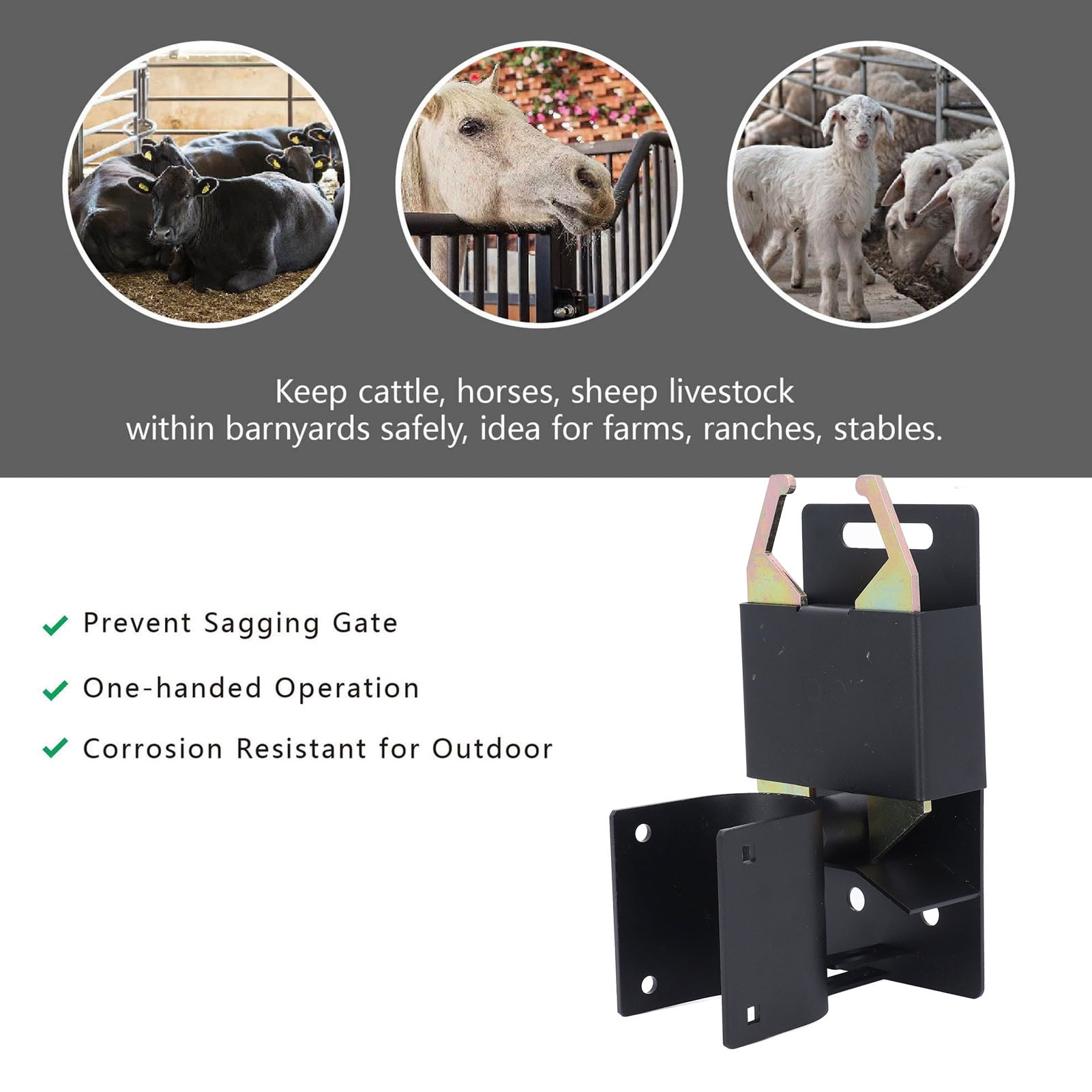 NFTIGB 2 Way Gate Latch Lockable Anti Sag Sturdy Construction Black Farm Gate Latch for 1 5/8in to 2in Round Tube Gate (15.00 cm / 5.91 inches)