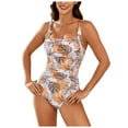 thumbnail image 1 of Huesdet Girls One Piece Swimsuits Solid Ribbed Padded O Ring Wide Straps Scoop Neck Summer Tummy Control Bathing Suit[Yellow,XL], 1 of 9