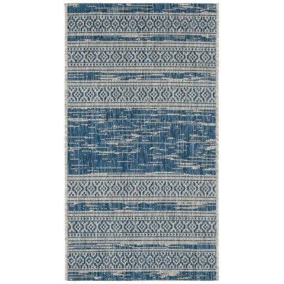 SAFAVIEH Courtyard Galen Striped Indoor/Outdoor Area Rug, Navy/Grey, 4' x 5'7"