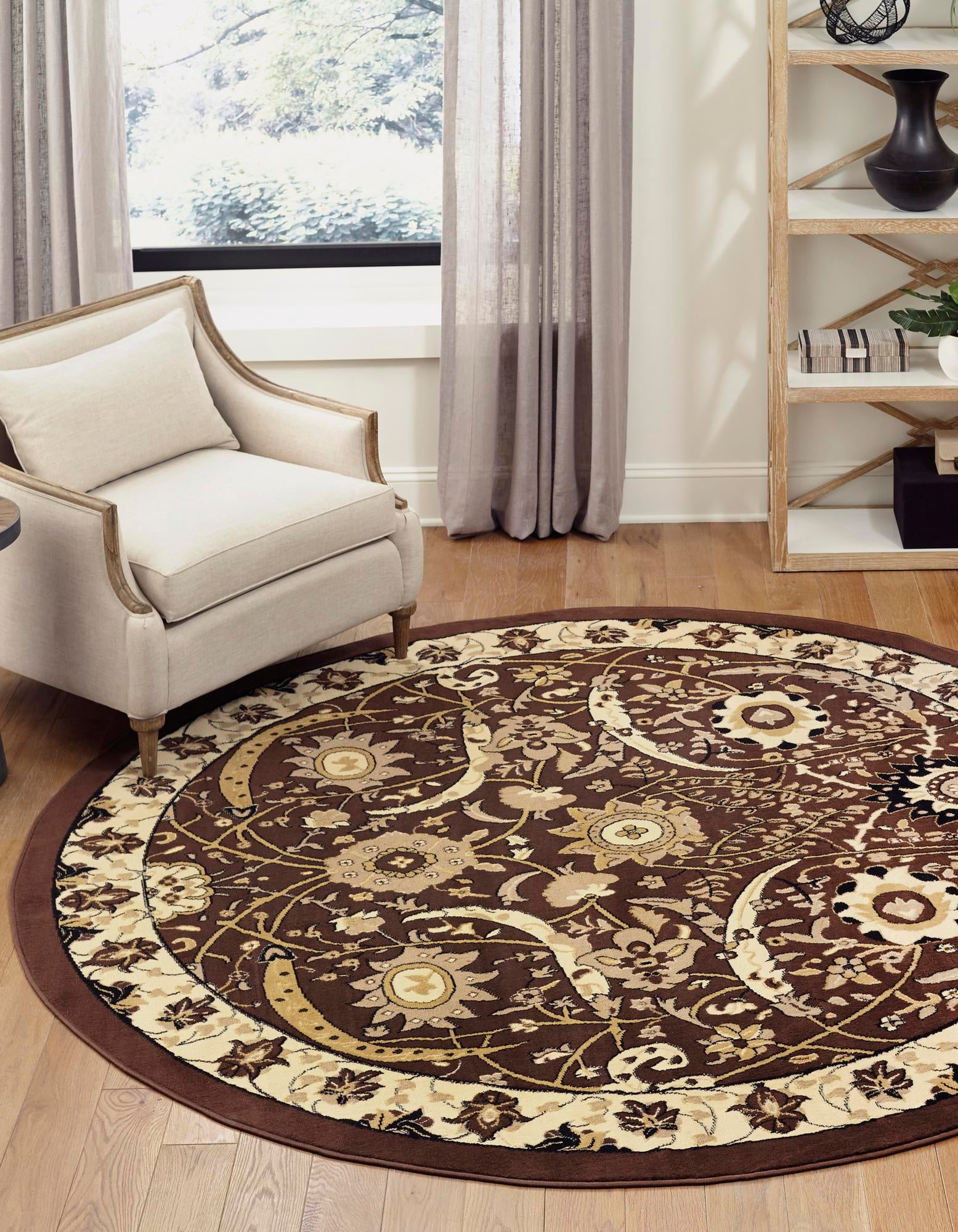 Neda Collection Rug 8 Ft Round Brown Low Rug Perfect For
