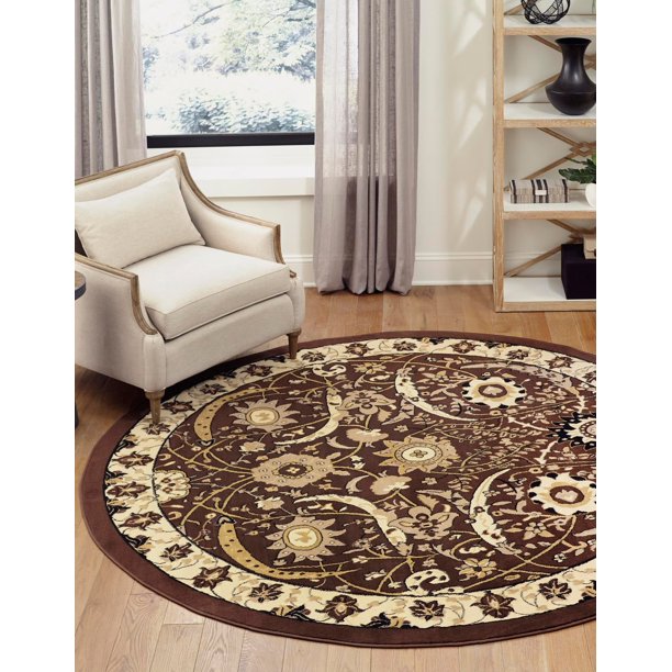 Unique Loom Cape Cod Espahan Rug Brown/Beige 7' 10" Round Floral
