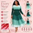 thumbnail image 5 of Bouncy Dress for Women Church, Pearl Midi Dress with Gradient Print, Elegant 3/4 Sleeve A-Line Swing Dress for Party, Wedding Guest & Special Occasions, 5 of 5