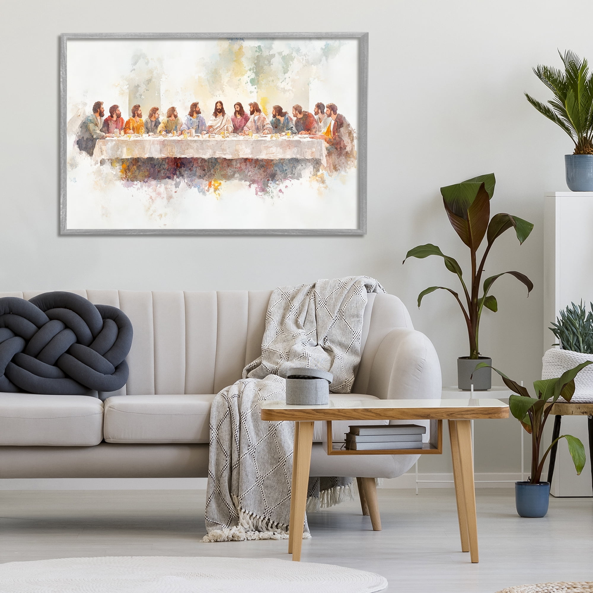Stupell Industries Watercolor Supper Spirituality Gray Framed Giclee Art, design by Petal Prints Design