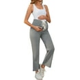 thumbnail image 2 of INSPIRE CHIC Women Maternity Lounge Pants Over Belly Wide Leg Casual  High Waisted Lounge Pants With Pockets Light Grey Large, 2 of 6