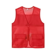 Duixinghas Hollow Out Zipper Placket Double Pockets V-neck Work Vest Volunteer Bright Color Loose Fit Unisex Waistcoat