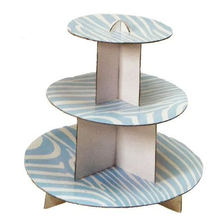 Individual Place Sets Perfect Maze 3 Tier Round Baby Blue Zebra Print Dessert Tower Cupcake Stand - 1 Set of Individual Cupcake Stand ()