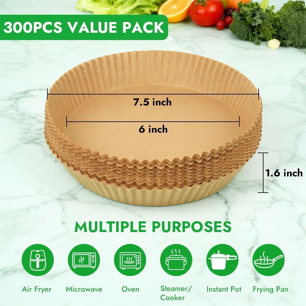 JJEAN-300PCS Small Disposable Air Fryer Liners for 2 to 5QT Airfryer, Round Air Fryer Parchment Paper Liners, Compatible with Ninja AF101 4 QT, CHEFMAN 2 QT, Cosori 2.1QT, Dash 2.6 Quart & More