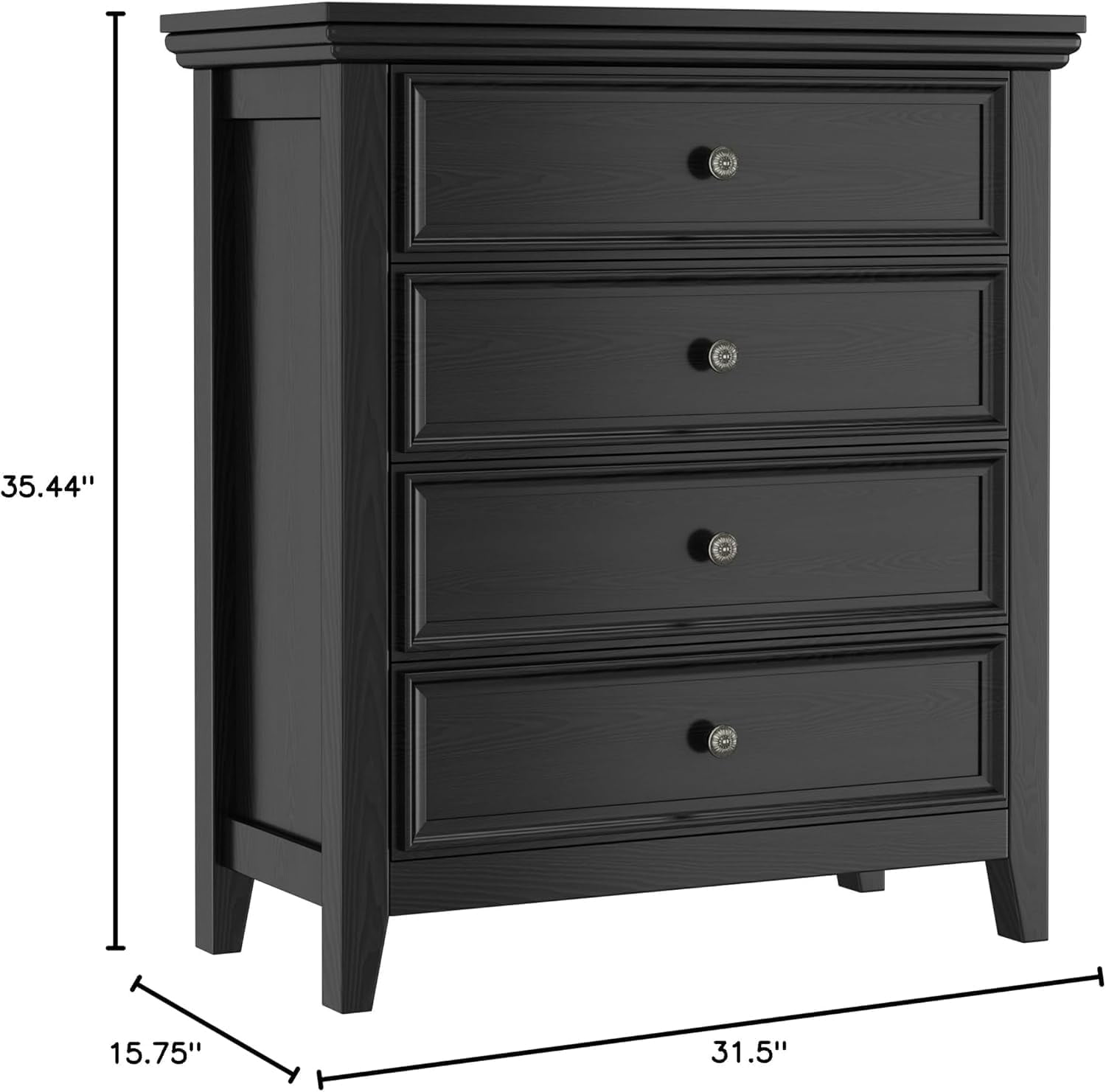 BOSHIRO 4-Drawer Modern Dresser for Bedroom, Tall Storage Chest Organizer with Sleek Black Finish