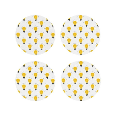 

Leather Coasters Set of 4 - Light Bulb Pattern white Lightweight Non-Slip Drink Coasters for Desk Anti-Scalding Desk Cup Coasters for Office Table Decor Round Shape