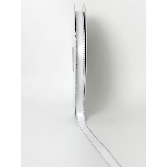 JenlyFavors 3/8" Double Face Satin Ribbon with Silver Edge White 50 Yards