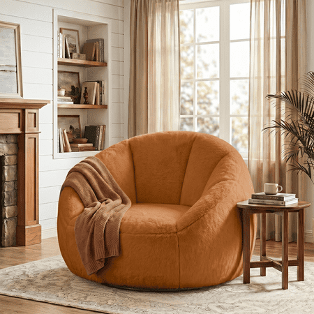 Gericco Bean Bag Chairs for Adults with Memory Foam Filled,Giant Plush faux fur Bean Bag Chairs for Living Room,Orange