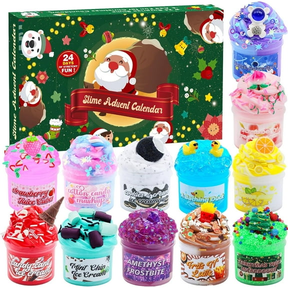 Slime Advent Calendar 24 Days Countdown with Surprise Slime and Toys Kit, Holiday Gift for Kids Boys Girls Ages 4-12