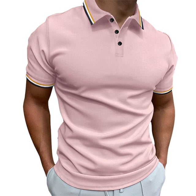 Styesk T Shirts for Man Fashion Leisure Solid Color Versatile Button Flip Collar Short Sleeve Top