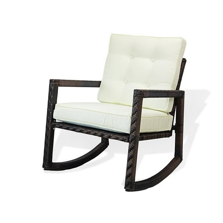 Yard Furniture Cushions SK New Interiors Resin Outdoor Garden Rocking Chair w/cushion Deck Yard Patio Wicker, Dark Brown ()