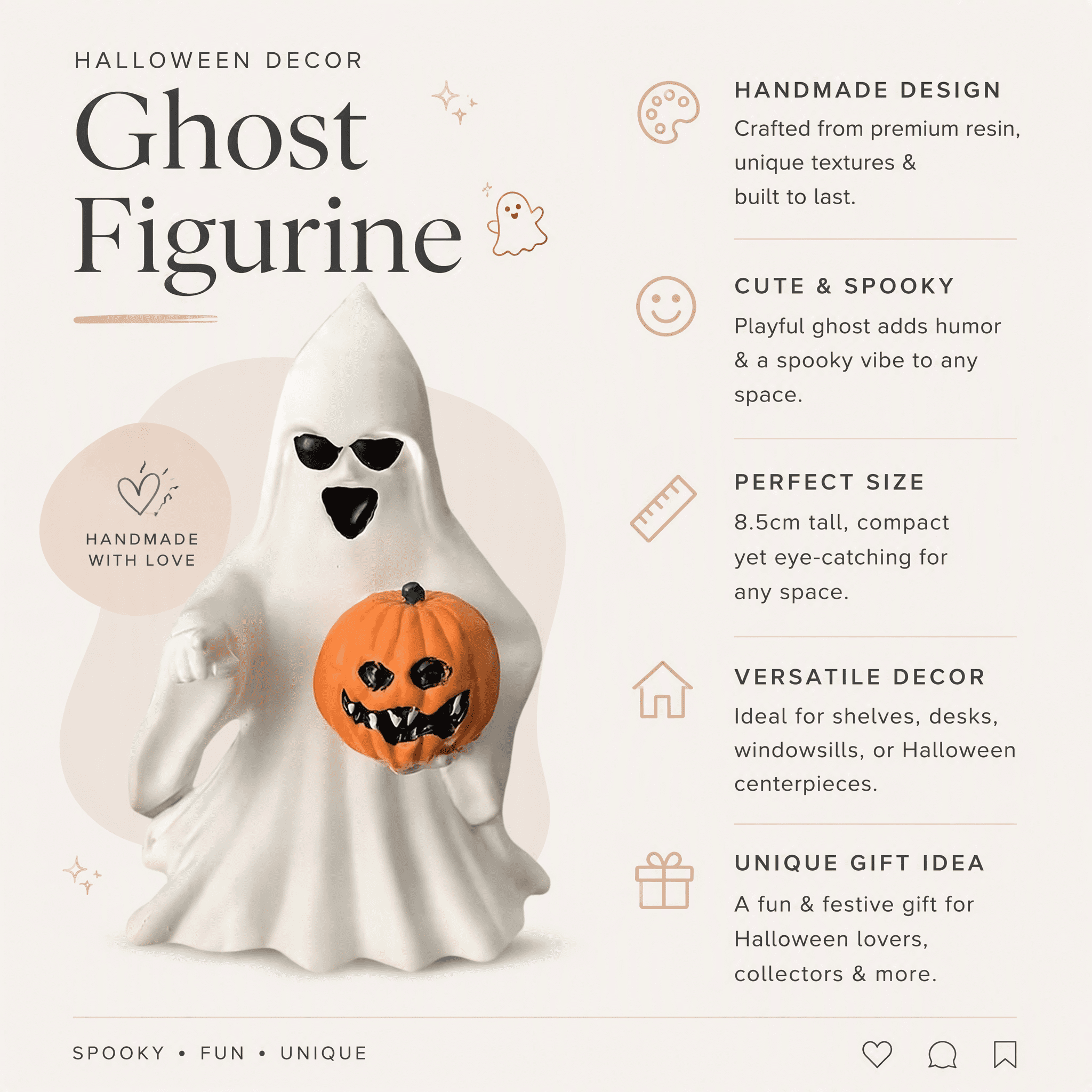 Handmade Resin Ghost Figurines for Halloween Home Decor and Gift Collection