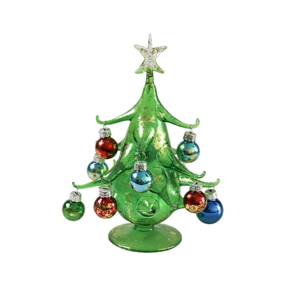 yotijay Green Glass Christmas Tree Miniature Indoor Xmas Tree Home Decor Handicraft