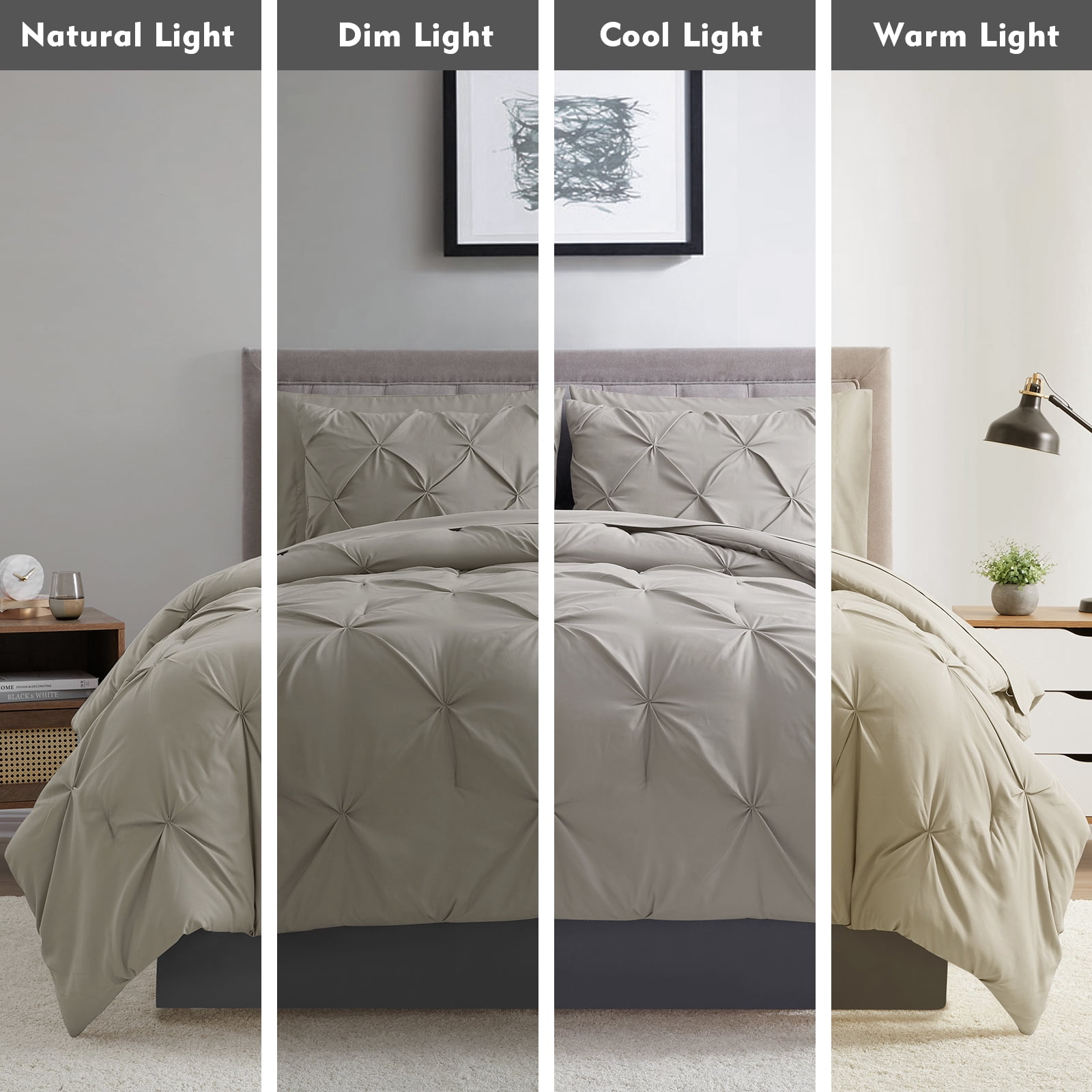 Bourina 3-Piece Twin Size Comforter Set, Pleated Wrinkle-Resistant Microfiber Bedding, Beige,All-Season