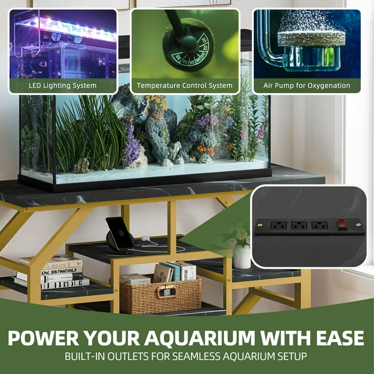 Uforic 55-75 Gal Aquarium Stand with Power Outlet – Faux Marble
