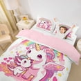 thumbnail image 2 of Metsweet Cute Unicorn Bedding, Cartoon Love Heart Rainbow Duvet Cover Full, Pink White,Pink Reversible,3pcs,1 Duvet Cover and 2 Pillowcases, 2 of 6