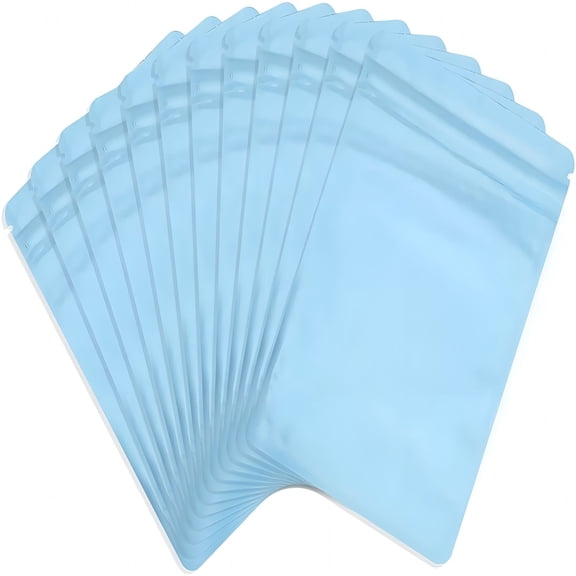 ACDANC 50pcs Resealable Opaque Black Ziplock Bags, Reusable Flat Small Mylar Bag, Aluminum Foil Sample Bags with Matte Color Packaging for Food Storage (Sky Blue, 2.8"x 3.9")