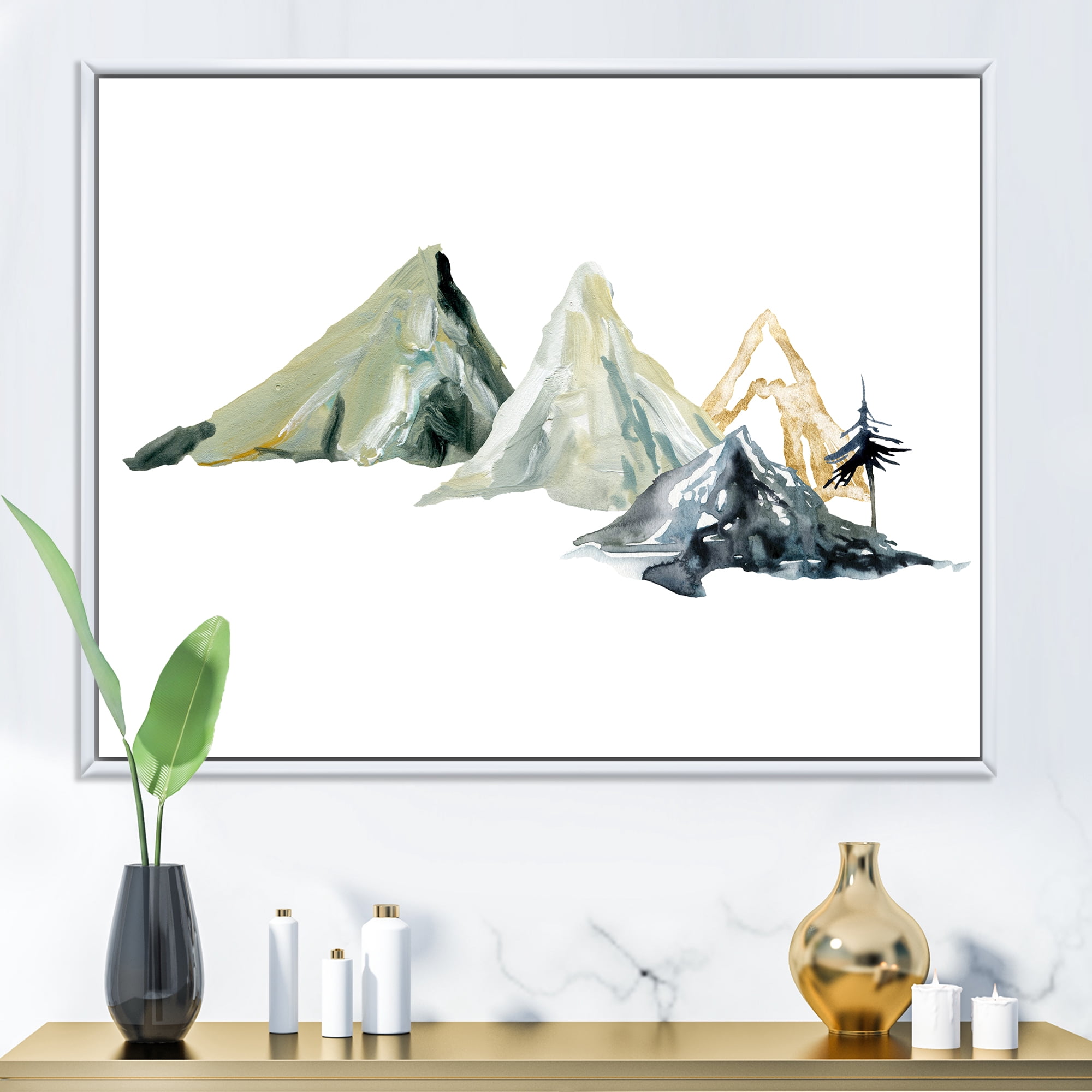 Designart 'Dark Blue Mountain Landscape Winter Minimalistic I' Modern Framed Canvas Wall Art Print