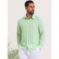 thumbnail image 4 of DARING DIVA Men's Seersucker Long Sleeve Button Down Textured Striped Shirts XL Green, 4 of 7