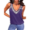 thumbnail image 1 of Camisola De Verano Con Cuello En V Costuras Brillantes Poliéster Sin Mangas Camiseta Casual Cómoda De Moda Para Ir De Compras Púrpura XXL, 1 of 4