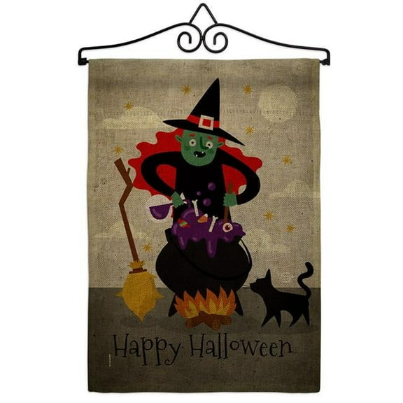 Ornament Collection GS190173-DB-02 Casting Spells Falltime Halloween 13 x 18.5. in. Double-Sided Decorative Horizontal House Garden Flag Set for Decoration Banner Yard Gift