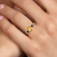 thumbnail image 4 of Gem Stone King 10K Yellow Gold Yellow Citrine and Blue Created Sapphire 3-Stone Ring for Women | 1.53 Cttw | Oval Checkerboard 8X6MM | Gemstone November Birthstone | Size 5, 4 of 6