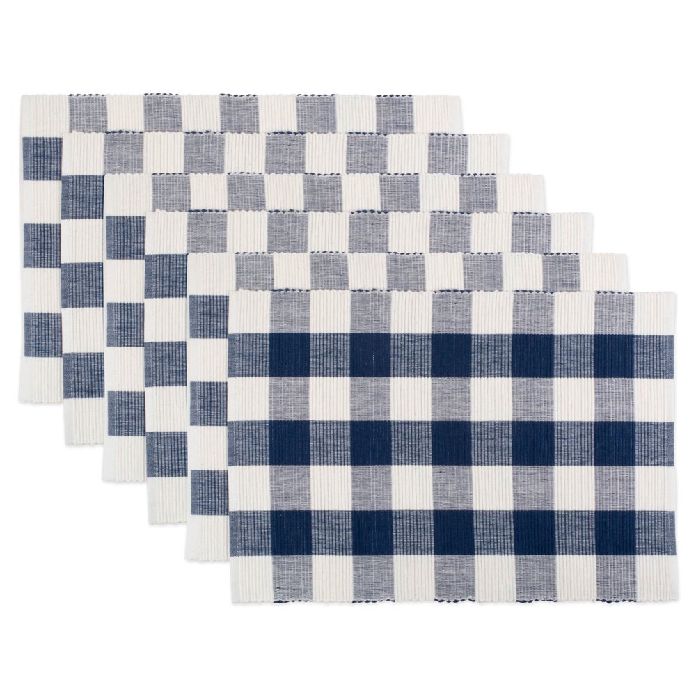 Set of 6 Navy Blue & White Buffalo Rectangular Checkered Placemat, 19