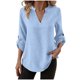 thumbnail image 1 of Camisas de Color Sólido para las Mujeres 3/4 Manga Manga Corta Cuello en V, Blusa Casual para Primavera Verano Diario, 1 of 9