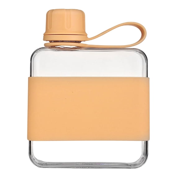 Flat Travel Water Bottle, Reusable Square Flask for Pocket Purse, Leakproof Slim Drinking Bottle for Camping Fitness Outdoor Sports (Khaki)