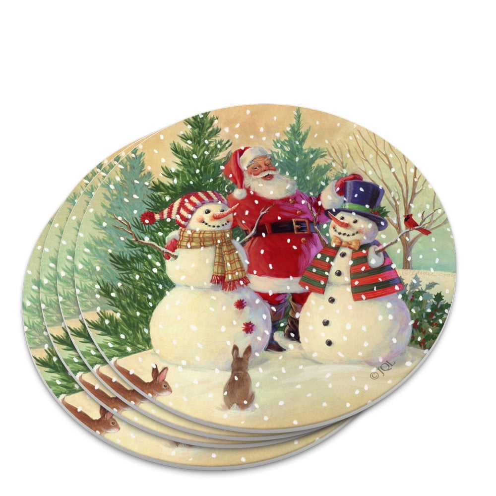 Christmas Holiday Santa Snowman Friends Novelty Coaster Set - Walmart.com