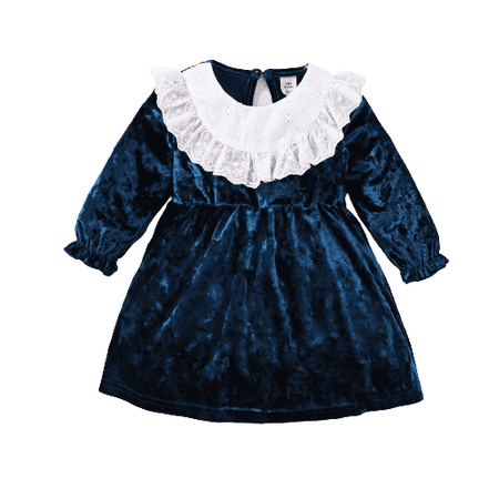

MIKRDOO Baby Girls Dress 6 Months Baby Girls Lotus Leaf Collar 9 Months Baby Girls Long Sleeve Winter One Piece Blue Dress