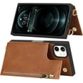 thumbnail image 5 of Crossbody Wallet Case for iPhone 12 Pro/iPhone 12 with Card Slot Holder,iPhone 12 Magnetic Flip Folio Purse Case, PU Leather Zipper Handbag with Detachable Lanyard Strap 6.1 Inch (Brown), 5 of 14