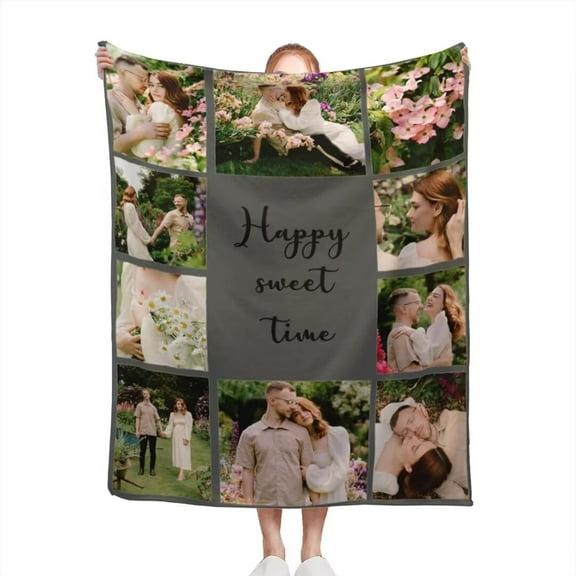 AISENIN Custom Blanket with Picture Text Customized Blanket Thows Customizable Blanket Photo Blankets Personalized Blanket Christmas Day Gifts for Mom Dad Couple Wife Husband