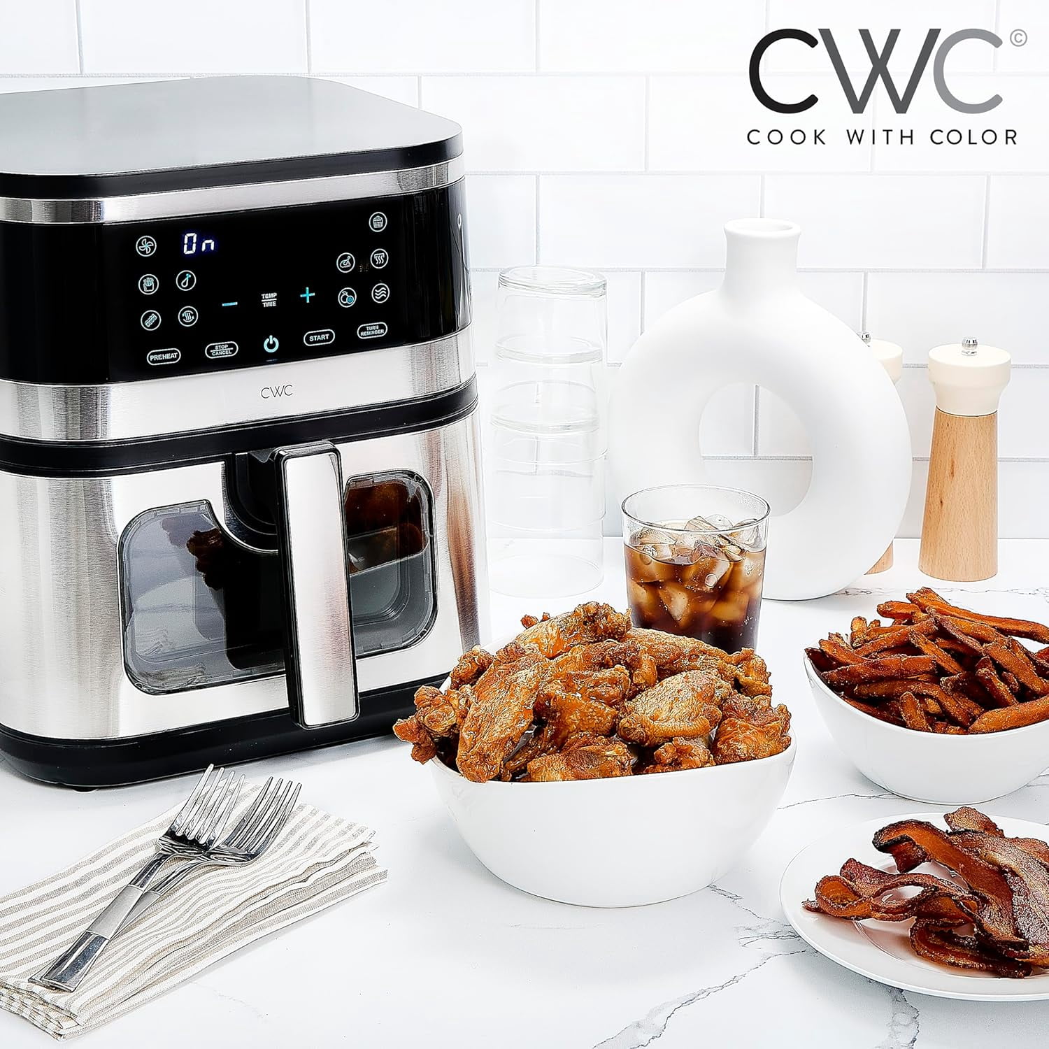 Cook with Color Digital Air Fryer 8.5-Quart Stainless Steel Air Fryer Kitchen Appliance, Black