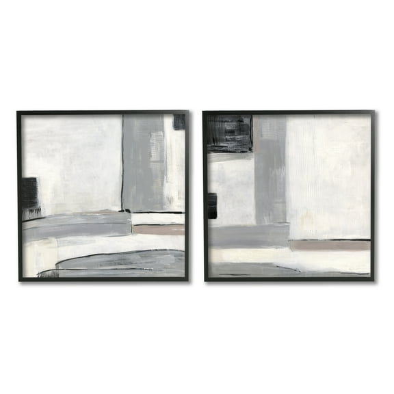 Stupell Industrial Abstract Grey Geometric Abstract Painting Black Framed Art Print Wall Art, Set of 2