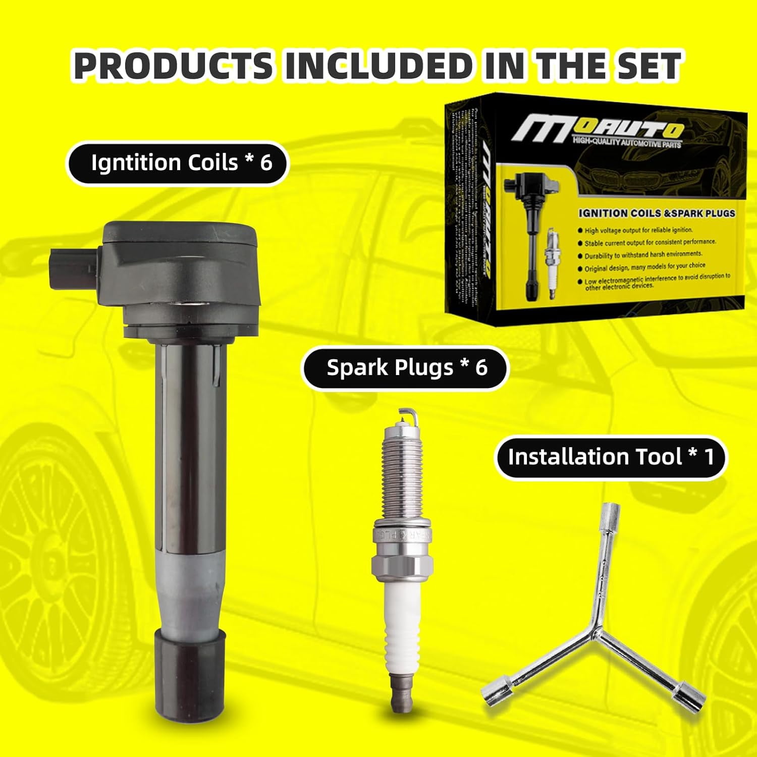 MOAUTO Set of 6 Ignition Coils Pack UF603 30520R70A01 & 6 PCS Iridium Spark Plugs Compatible with Acura RDX RL TL TSX ZDX Honda Accord Crosstour Odyssey Pilot Ridgeline 3.5L 3.7L V6