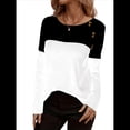 thumbnail image 3 of Camisetas de Punto Gofre para Mujer, Camisetas de Larga con Bloques de Color y Detalle de Botones, Túnicas y Negro XL, 3 of 7
