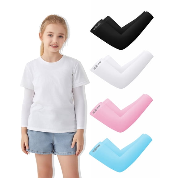 VNLEXMC 4 Pairs Arm Sleeves for Kids – Sun Protection Cooling Compression Sleeves for Boys,Girls & Youth,Sports,Gardening