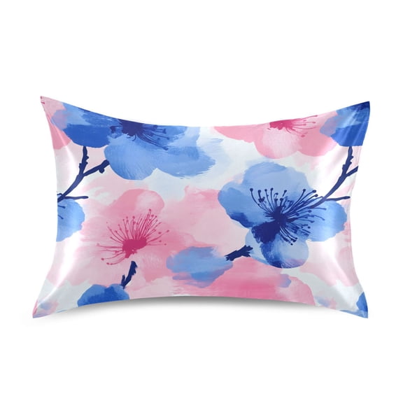 Blue and Pink Flowers Pillowcase Standard Size Luxury Silky Soft Wrinkle Resistant Envelope Closure 20x26in
