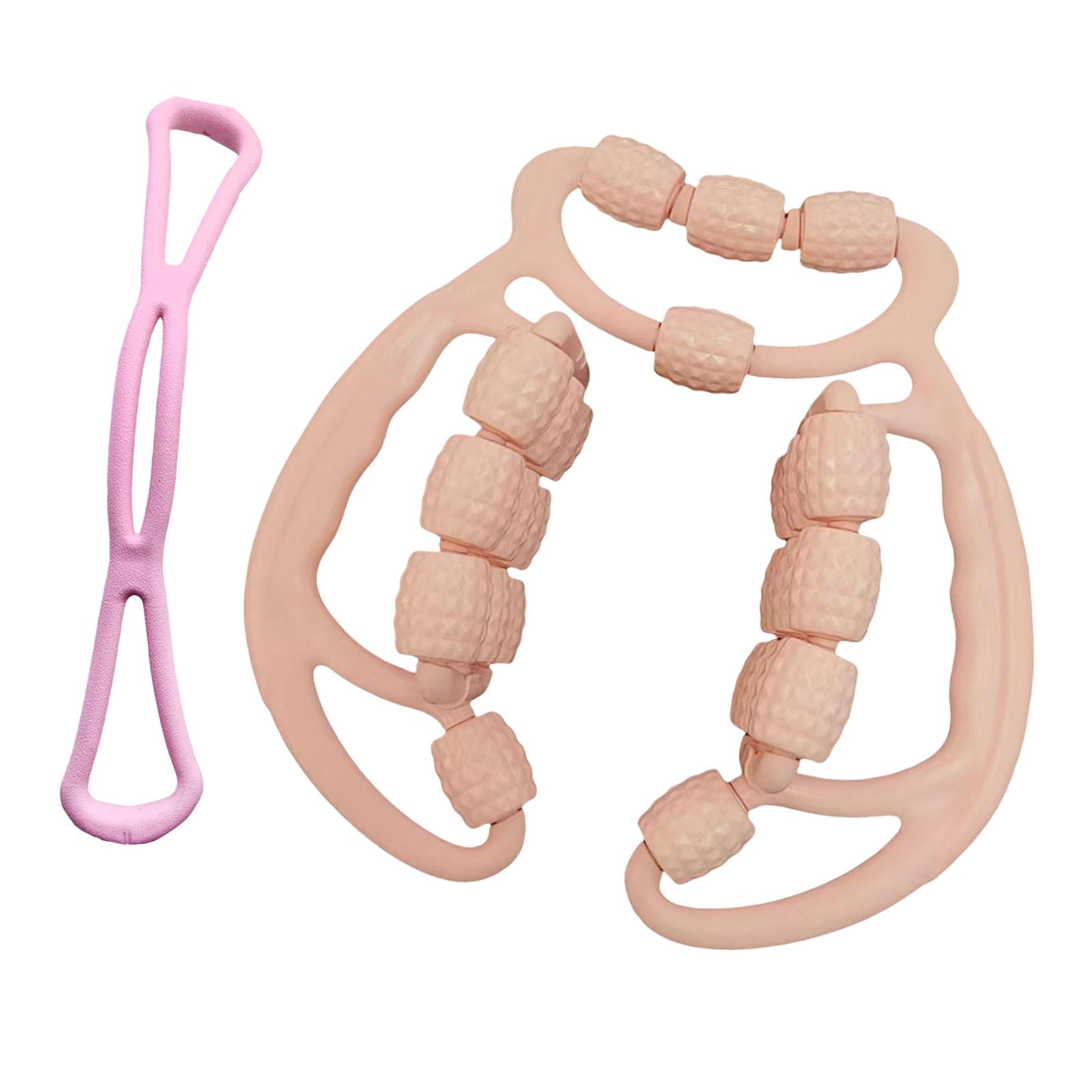 funtasica 24 Wheels Relax Roller Sturdy Circular Leg Clamps Muscle Relaxer Leg Roller Massage Tool for Fitness Exercise Shoulder Pink