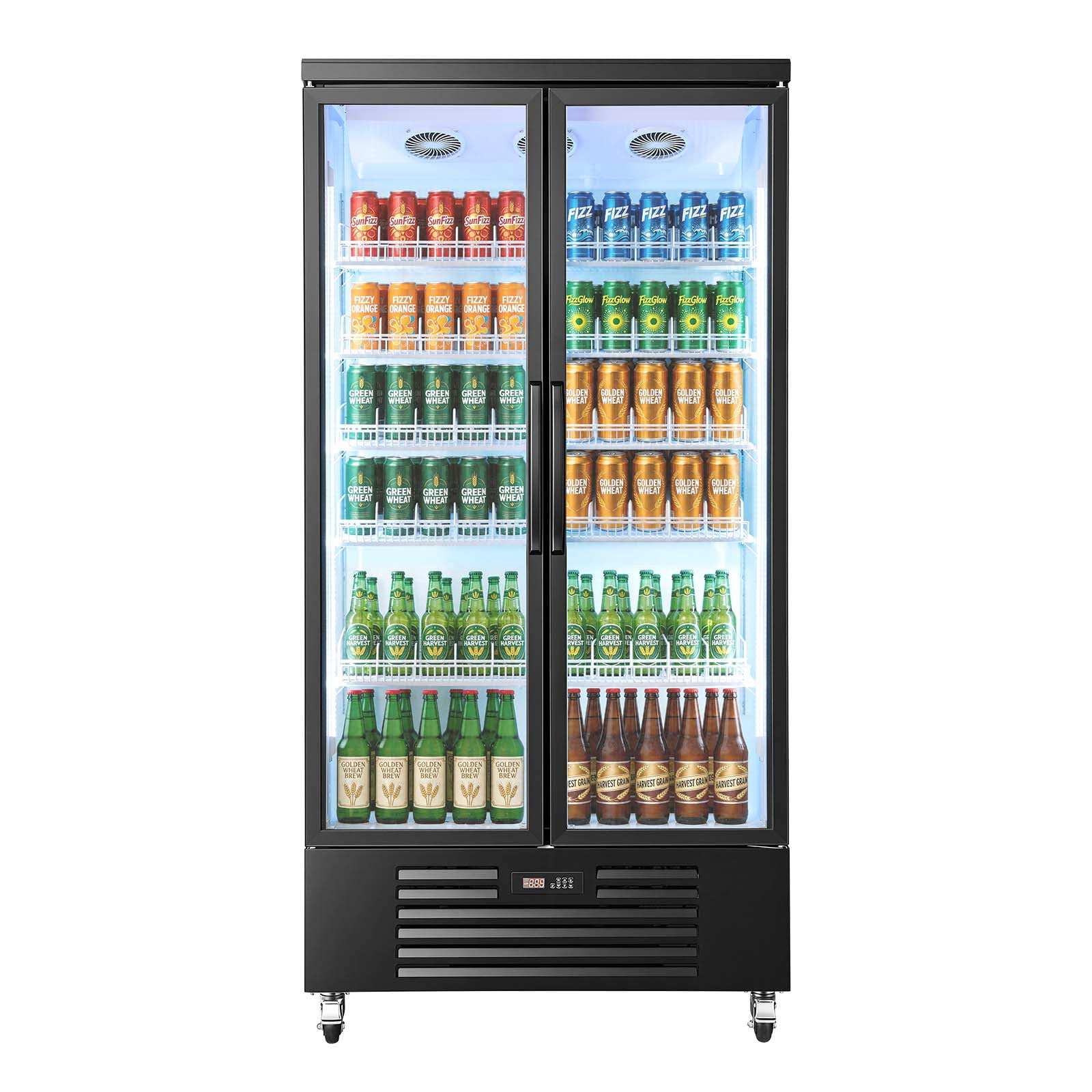 VEVOR Commercial Merchandiser Refrigerator, 24.9 Cu.Ft / 705L Upright Beverage Cooler, 2 Glass Door Display Refrigerator with 5 Adjustable Shelves,Soft LED Light & Casters for Bars Shops Supermarkets